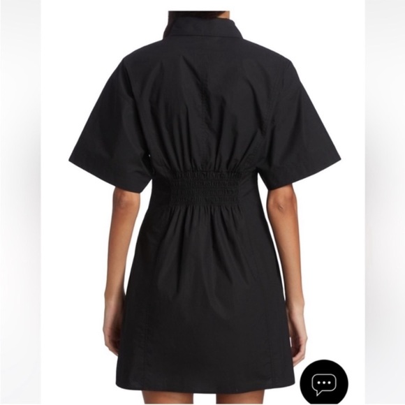 Frame Black Poplin Button Down Shirt Dress Ruched Waist Short Sleeve - Picture 2 of 2